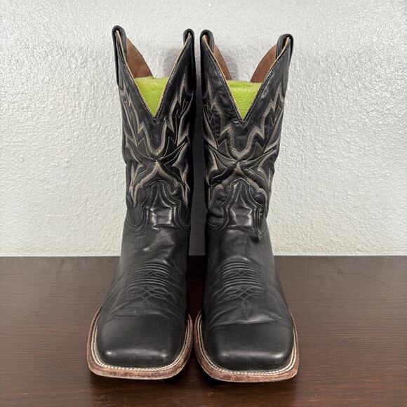 Stetson Black Blue Stitching Leather Square Toe Cowboy Boots Men’s Size 12 D main image 9